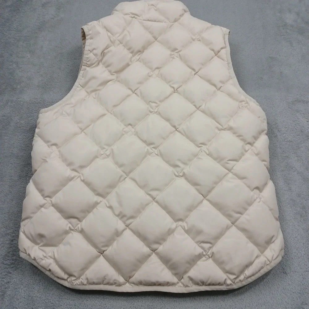 J Crew Vest Womens Large Beige Quilted Pockets Full Zip Casual Preppy